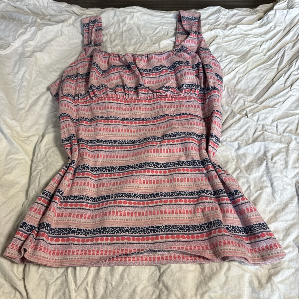 Ann Taylor Pink and Navy Striped Tank Top